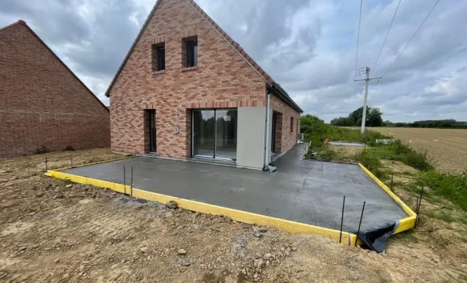 Coulage d’une terrasse sur FLETRE avec une pompe 34m , Lille, TRANS-LINE