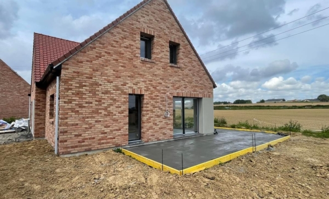 Coulage d’une terrasse sur FLETRE avec une pompe 34m , Lille, TRANS-LINE