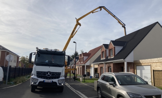 Coulage d’une terrasse sur Bauvin avec pompe 34m, Lille, TRANS-LINE